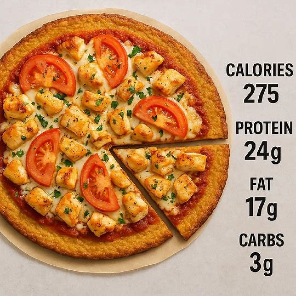 Low carb keto canned chicken pizza crust close-up showing grain-free crispy texture.