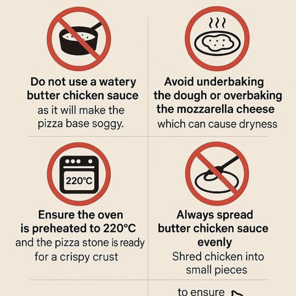 Visual guide showing soggy versus crispy butter chicken pizza crust to highlight baking mistakes.